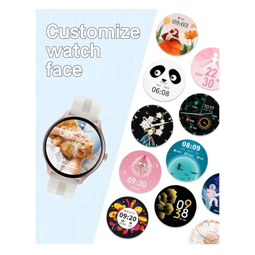 NIB Huakua SmartWatch,Unisex,Calls, Fitness,Health Tracker,Waterproof Ivory/Gold